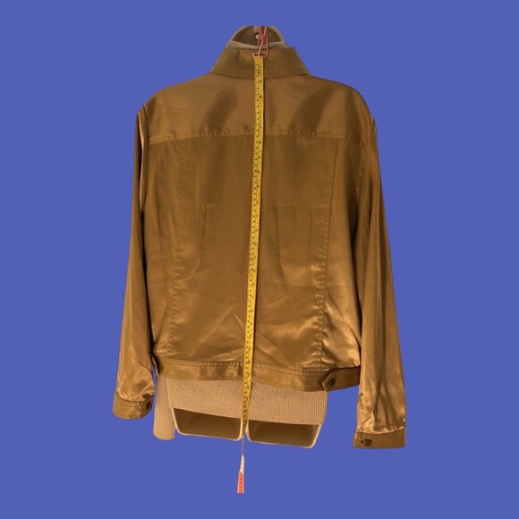 Versaille Satin-Like Golden Caramel Color Button Down Waist Length Jacket, 14 - Picture 3 of 5